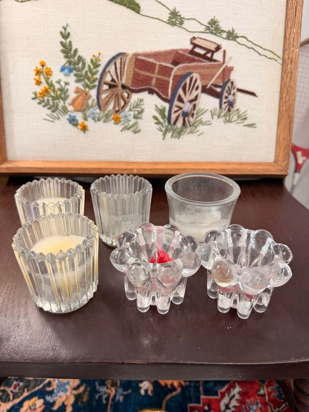 Vintage Clear Glass Votive Candle Holders Set Of 6 Assorted Designs
